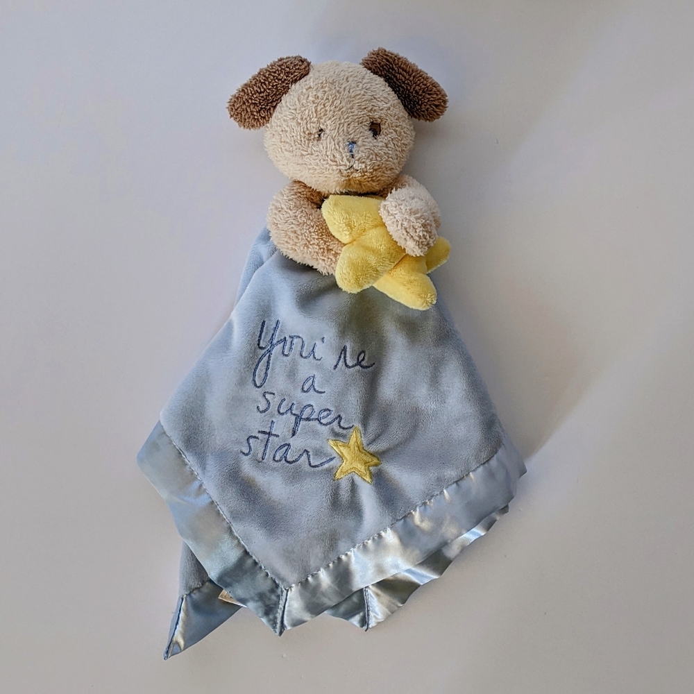Plush Lovey Puppy Dog Star Baby Blanket Rattle Blue